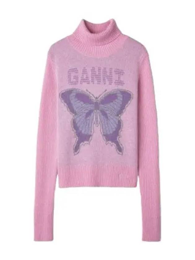 Women's Butterfly Logo Knit Turtleneck Pink - GANNI - BALAAN 2