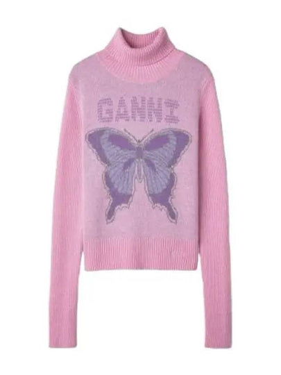 Women's Butterfly Logo Knit Turtleneck Pink - GANNI - BALAAN 2