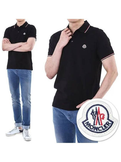 Logo Patch Short Sleeve Polo Black - MONCLER - BALAAN 2