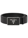 Metal Buckle Saffiano Leather Belt Black - PRADA - BALAAN 2