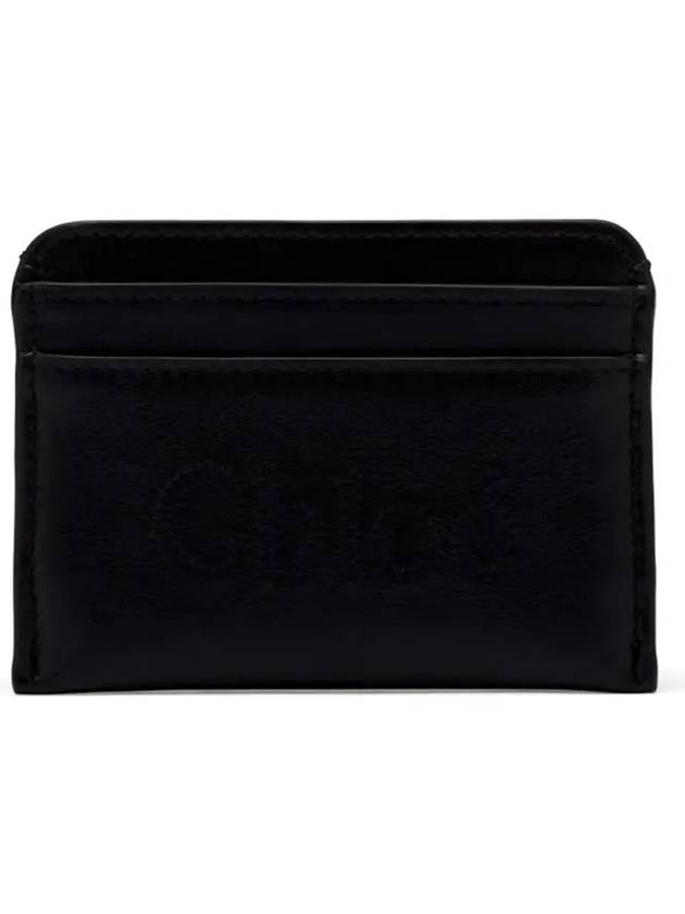 Sense Embroidered Logo Calfskin Card Wallet Black - CHLOE - BALAAN 6