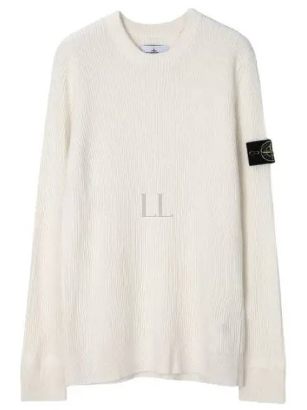 Crewneck Full Rib Wool Knit Top White - STONE ISLAND - BALAAN 2