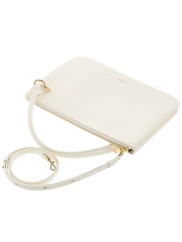 Embossed Logo Zipper Calfskin Leather Shoulder Bag White - JIL SANDER - BALAAN 5