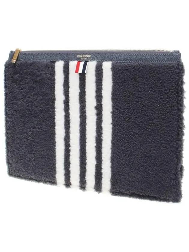 4 Bar Curly Merino Document Medium Clutch Bag Medium Grey - THOM BROWNE - BALAAN 3