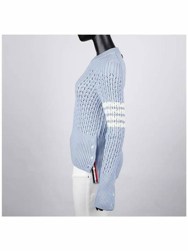 4 Bar Pointelle Knit Top Light Blue - THOM BROWNE - BALAAN 4