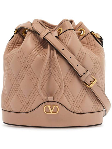 quilted pink leather bucket crossbody bag with golden details - VALENTINO - BALAAN 1