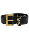 Cassandre Belt with Square Buckle in Grained Leather Black - SAINT LAURENT - BALAAN 2