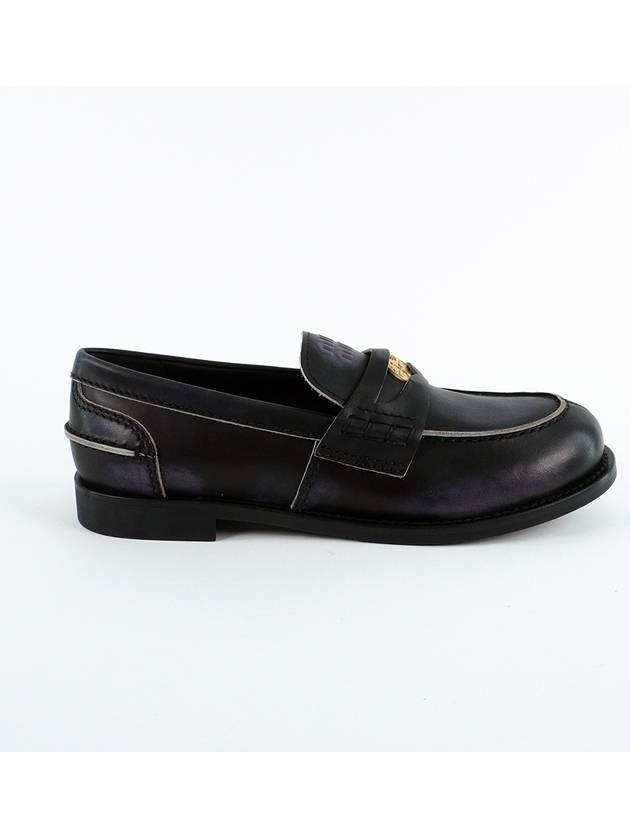 Vintage Effect Leather Penny Loafers Black - MIU MIU - BALAAN 4