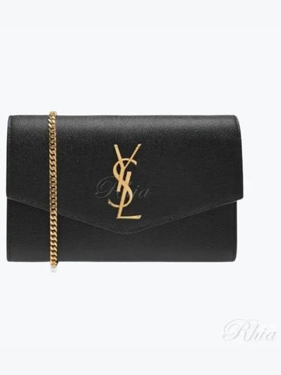 Monogram Uptown Chain Embossed Leather Long Wallet Black - SAINT LAURENT - BALAAN 2