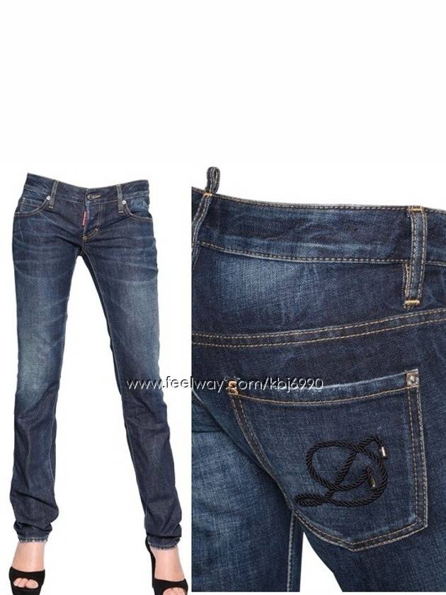 Women's Drope dark blue crec washed slim jeans 75LA0394 - DSQUARED2 - BALAAN 1