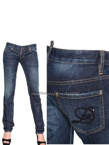 Women's Drope dark blue crec washed slim jeans 75LA0394 - DSQUARED2 - BALAAN 1