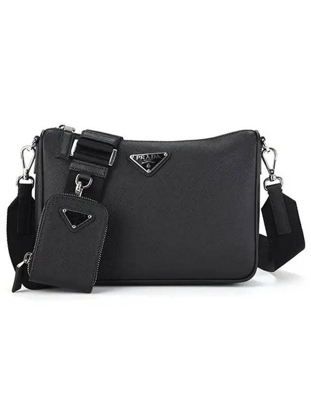 Triangle Logo Saffiano Leather Cross Bag Black - PRADA - BALAAN 2