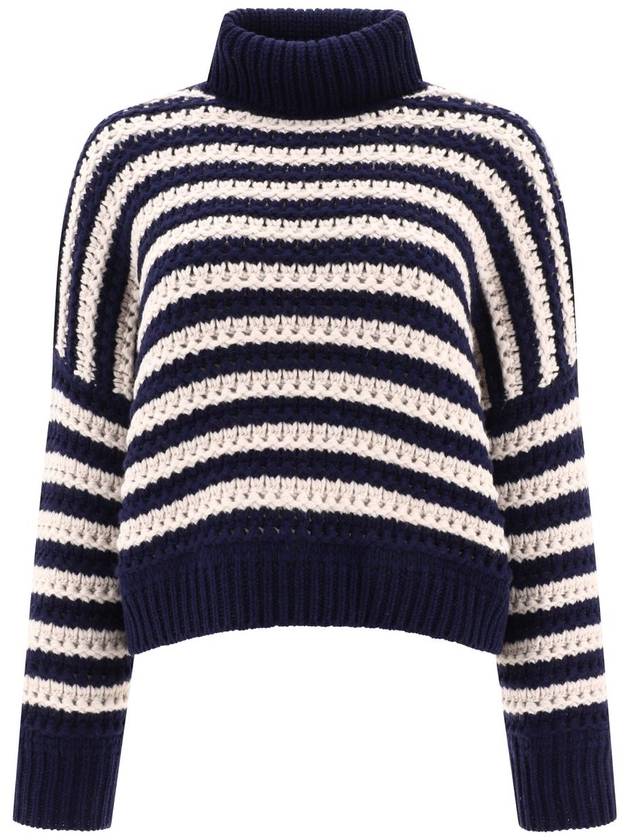 Women's Striped Print Turtleneck White Navy - BRUNELLO CUCINELLI - BALAAN 2