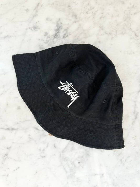 Men's Embroidered Logo Big Stock Bucket Hat Black - STUSSY - BALAAN.