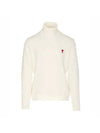 Small Heart Logo Extrafine Merino Wool Turtleneck White - AMI - BALAAN 1