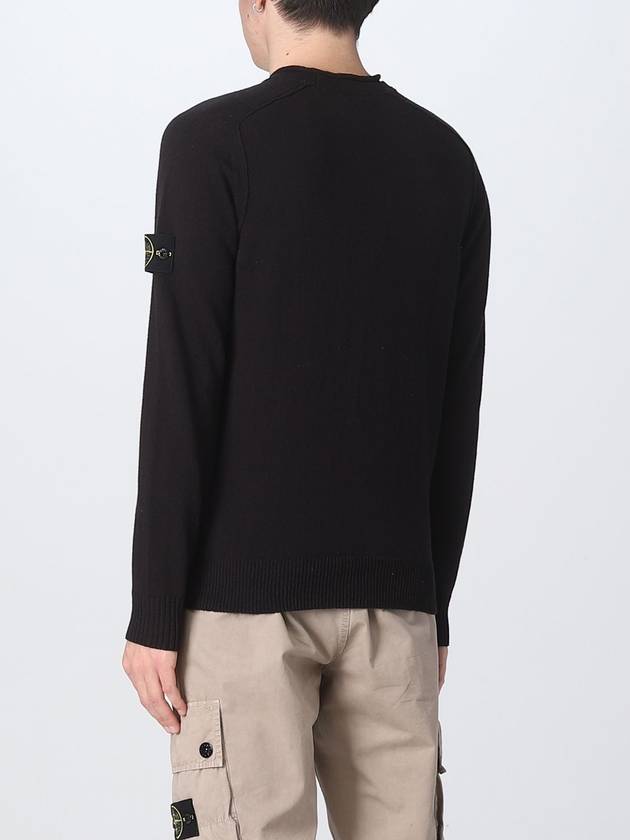 Men's Waffen Patch Crew Neck Raw Cotton Knit Top Black - STONE ISLAND - BALAAN 5