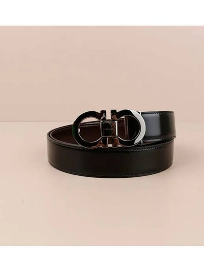 Double Gancini Reversible Leather Belt Black Auburn - SALVATORE FERRAGAMO - BALAAN 2