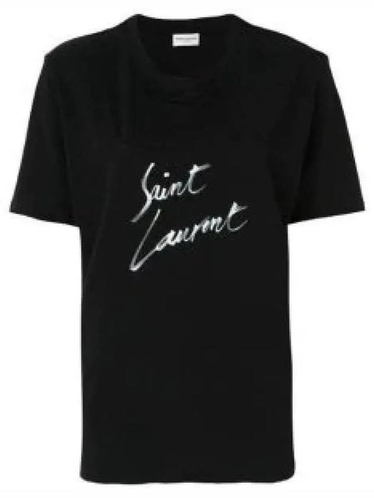 Painting Print Logo Short Sleeve T-Shirt Black - SAINT LAURENT - BALAAN 2