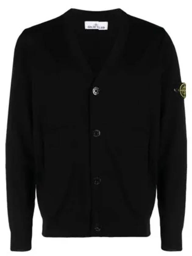 Pure Light Wool Knit Cardigan Black - STONE ISLAND - BALAAN 2