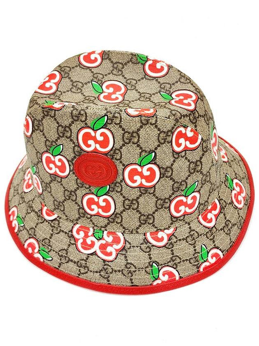 Apple Logo GG Supreme Canvas Bucket Hat Beige - GUCCI - BALAAN 2