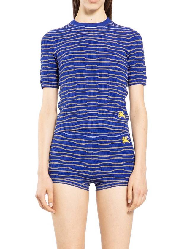 Striped Cotton Blend Short Sleeve Knit Top Blue - BURBERRY - BALAAN 2