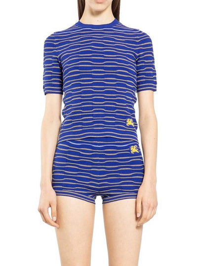 Striped Cotton Blend Short Sleeve Knit Top Blue - BURBERRY - BALAAN 2