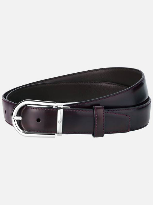 Horseshoe Buckle Double Sided Cutting Lather Belt Burgundy Black - MONTBLANC - BALAAN 2