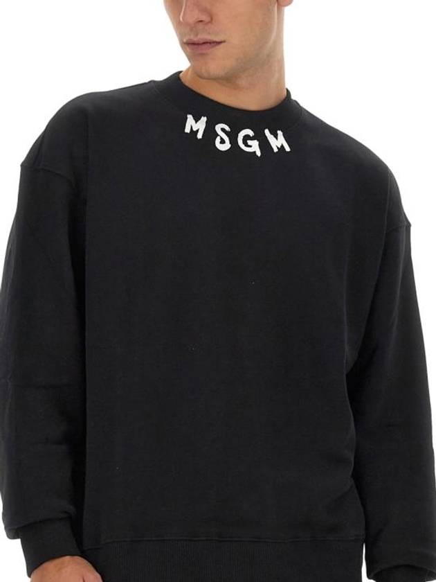 Neck Brushed Logo Print Cotton Sweatshirt Black - MSGM - BALAAN 5