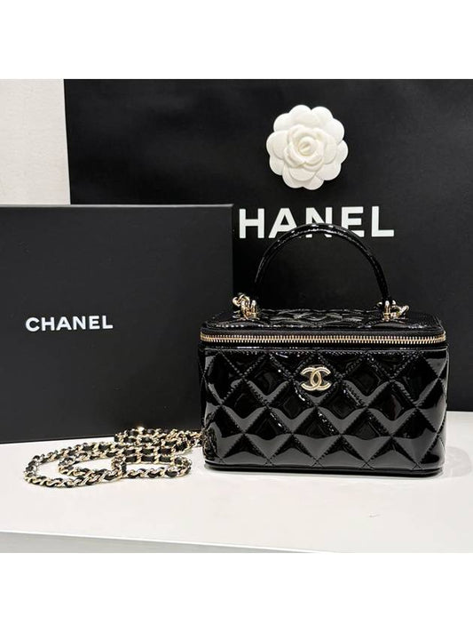 Top handle vanity bag patent black gold plated - CHANEL - BALAAN 1