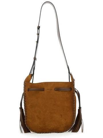 'Silao'  Brown Bucket Bag With Drawstring Closure And Embossed Logo Lettering On The Front In Suede Woman - ISABEL MARANT - BALAAN 1