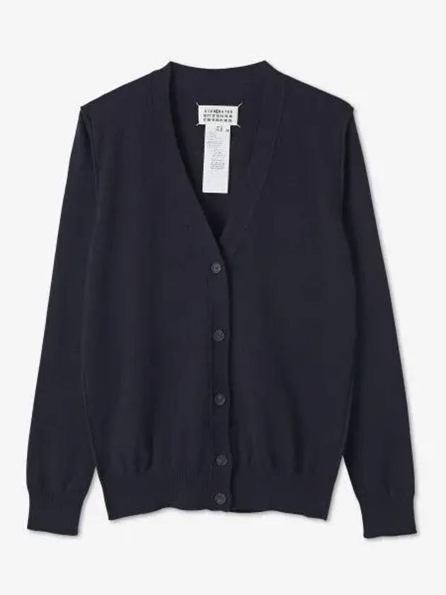 Women's Back Stitch V Neck Cashmere Cardigan Navy - MAISON MARGIELA - BALAAN 2