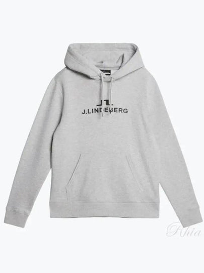 Alpha Logo Print Hoodie Light Grey Melange - J.LINDEBERG - BALAAN 2