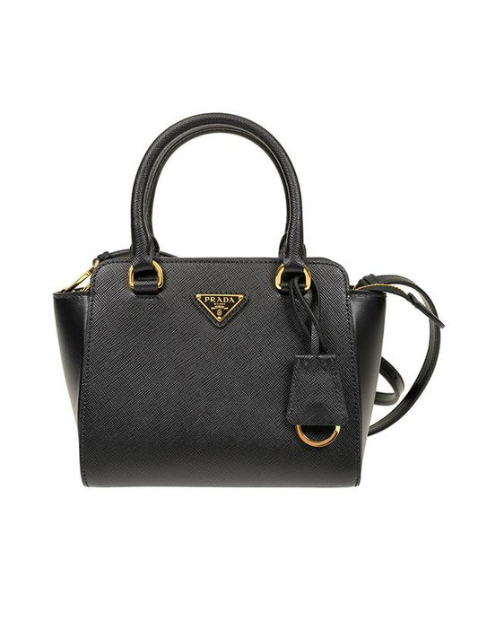 Prada Triangle Logo Saffiano Leather Mini Tote Bag Black - PRADA - BALAAN 1
