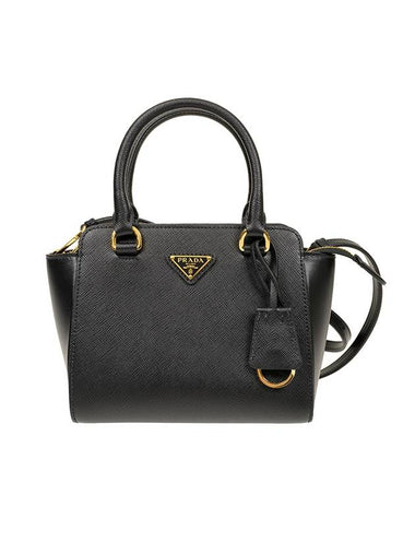 Triangle Logo Saffiano Leather Mini Tote Bag Black - PRADA - BALAAN 1