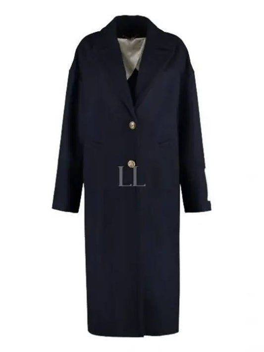 Women's Cocoon Gold Button Patch Single Coat Navy - GOLDEN GOOSE - BALAAN 2