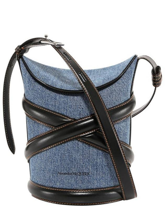 The Curve Two-tone Denim Bucket Bag Blue Black - ALEXANDER MCQUEEN - BALAAN 1