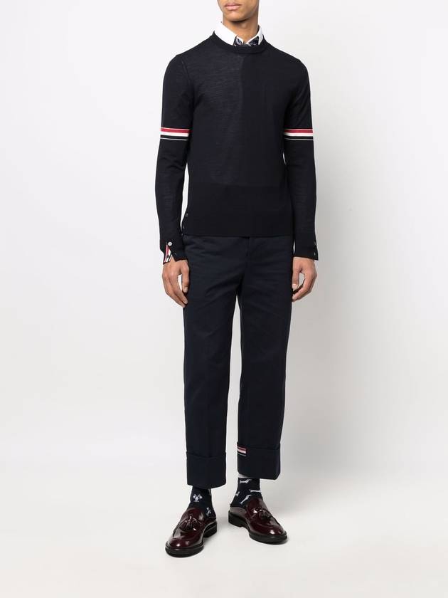 Merino Striped Crew Neck Knit Top Navy - THOM BROWNE - BALAAN 4