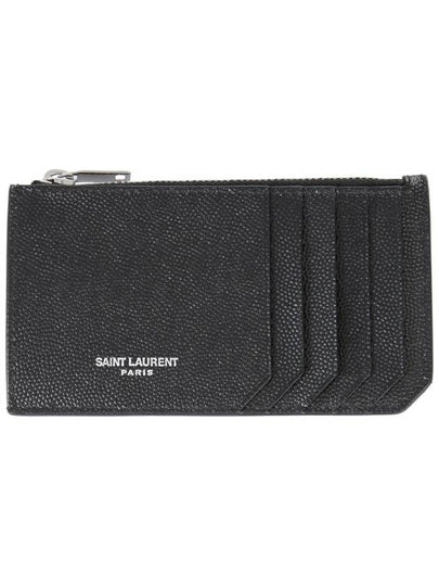 Leather Zipper Classic Fragment Card Wallet Black - SAINT LAURENT - BALAAN 2