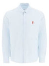 Small Heart Logo Gingham Button Long Sleeves Shirt Sky Blue - AMI - BALAAN 4