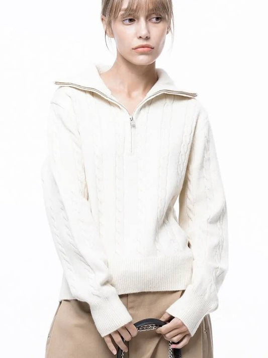 Four Woman Women s Soft Cable Half Zip up Knit Ivory W243TP01IV - CHANCE'S NOI - BALAAN 2