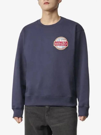 Men's Travel Logo Patch Cotton Sweatshirt Navy - KENZO - BALAAN 2