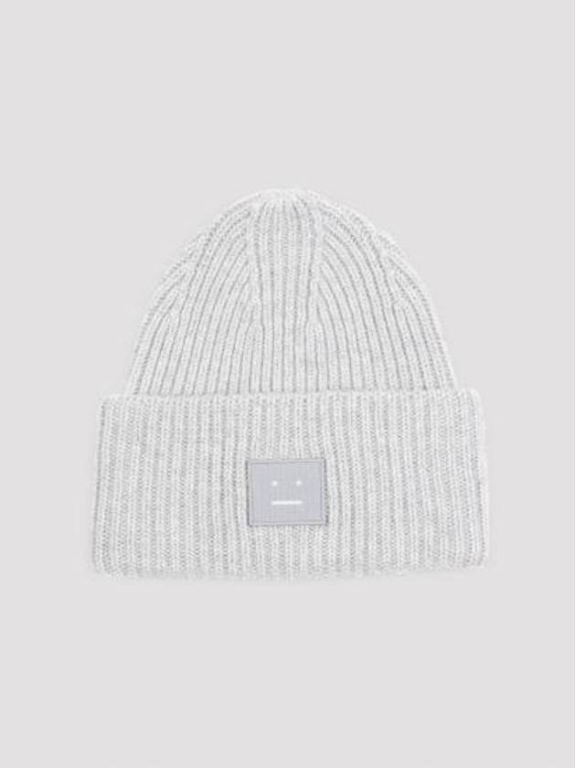 Face Patch Ribbed Wool Beanie Grey - ACNE STUDIOS - BALAAN 4