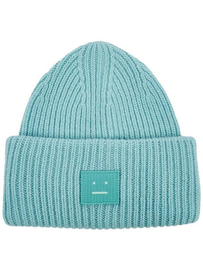 Face Patch Ribbed Wool Beanie Turquoise Blue - ACNE STUDIOS - BALAAN 2