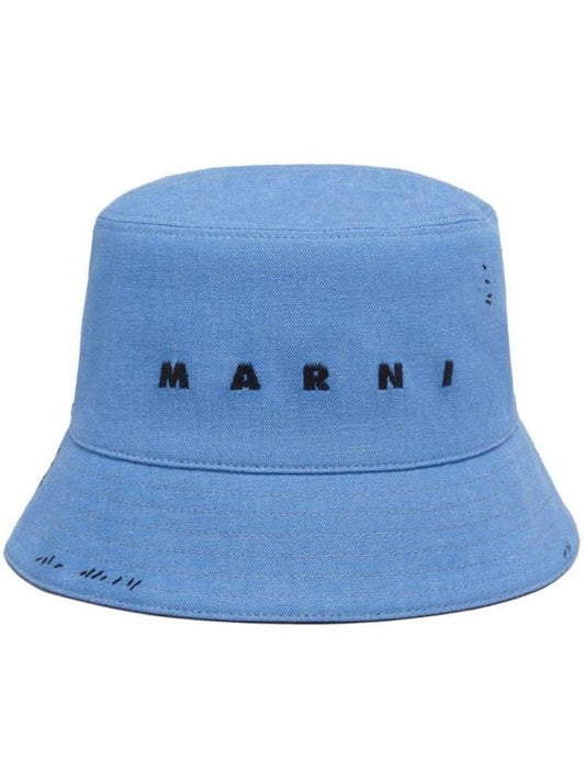 Embroidered Logo Denim Bucket Hat Blue - MARNI - BALAAN 1