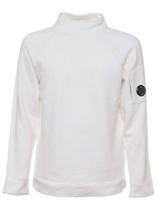 Lens Wappen Mock Neck Knit Top White - CP COMPANY - BALAAN.