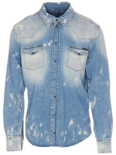 Distressed Denim Long Sleeve Shirt Blue - DOLCE&GABBANA - BALAAN 2