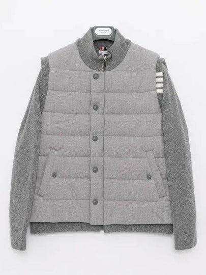 Men's Reversible Padded 4 Bar Funnel Neck Merino Jersey Padding Jacket Grey - THOM BROWNE - BALAAN 2