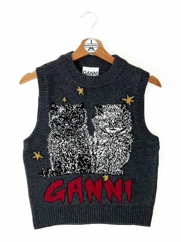 Graphic Cat Vest Grey - GANNI - BALAAN 2