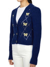 Embroidered Butterfly Pointel Alpaca Cardigan Blue - ALESSANDRA RICH - BALAAN 3