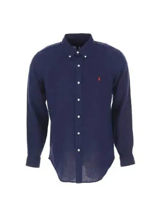 Men's Pony Embroidery Linen Oxford Long Sleeve Shirt Blue - POLO RALPH LAUREN - BALAAN 2